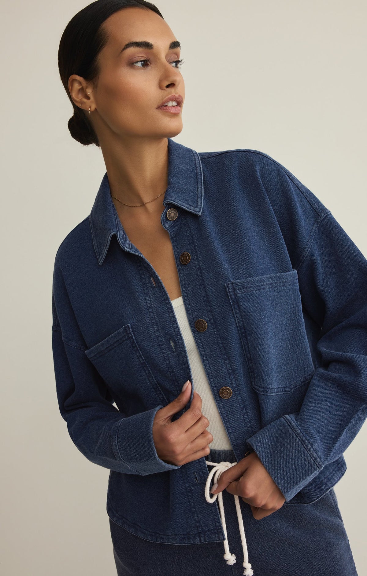 All Day Cropped Knit Denim Jacket