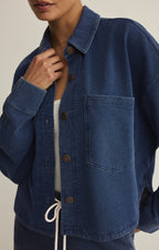 All Day Cropped Knit Denim Jacket