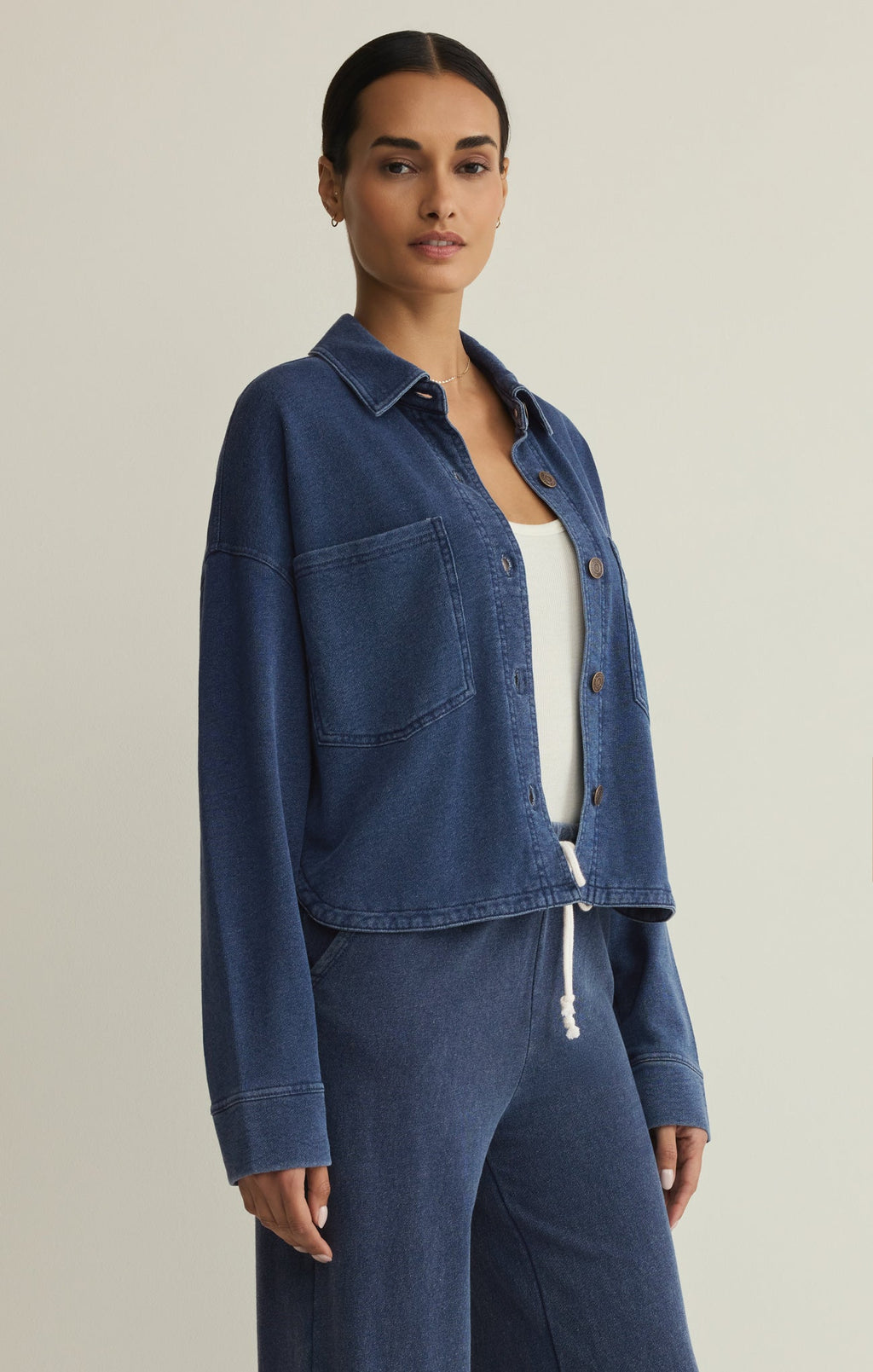 All Day Cropped Knit Denim Jacket