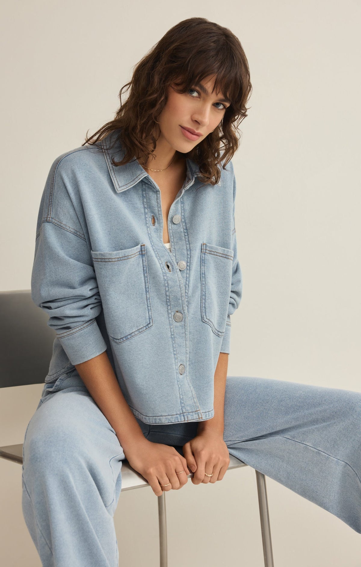 All Day Cropped Knit Denim Jacket