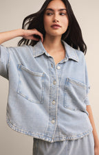 All Day Cropped Knit Denim Jacket