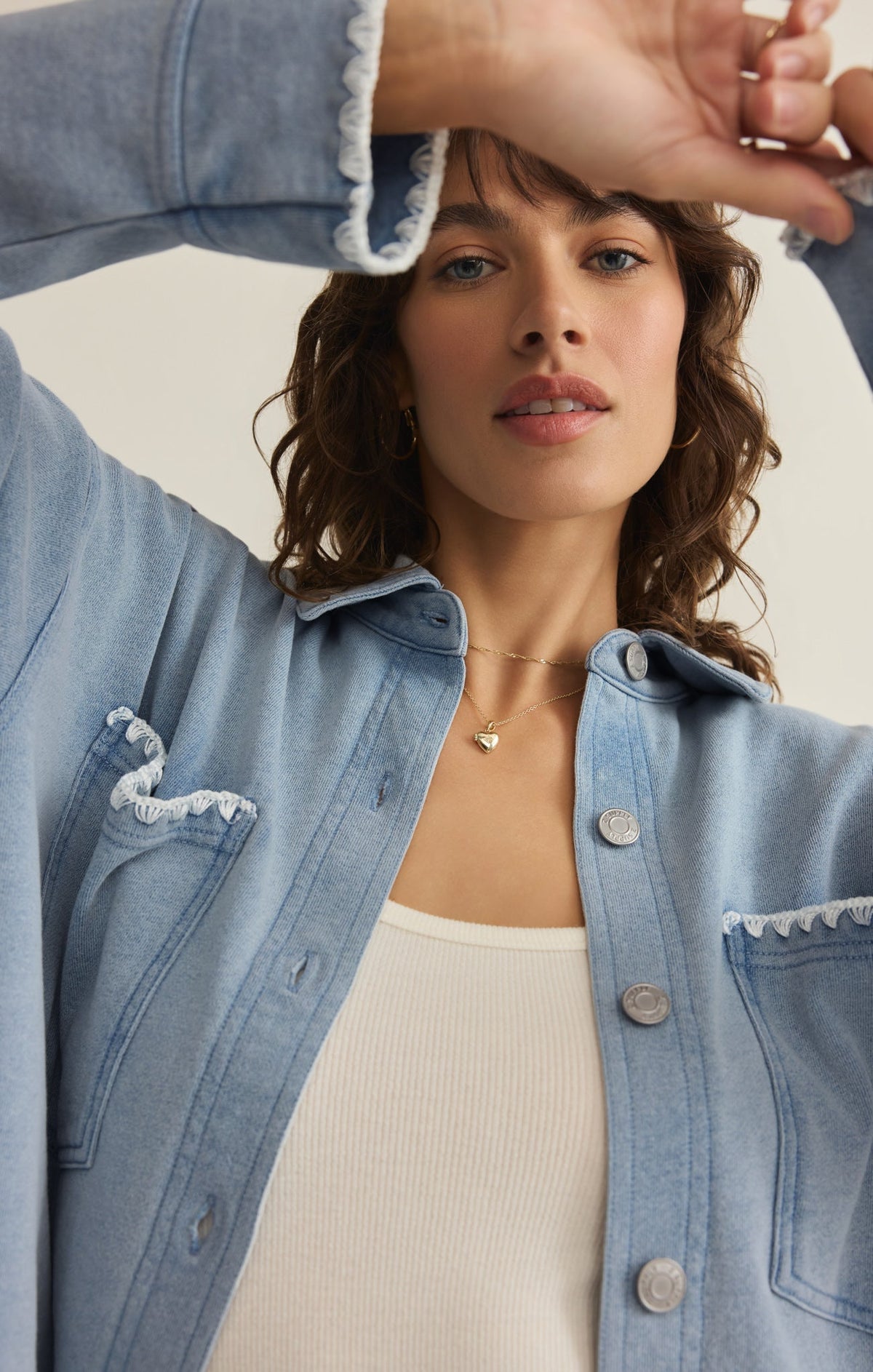 All Day Knit Denim Crop Whipstitch Jacket