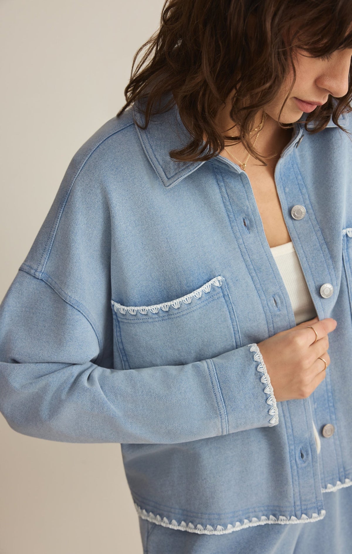 All Day Knit Denim Crop Whipstitch Jacket