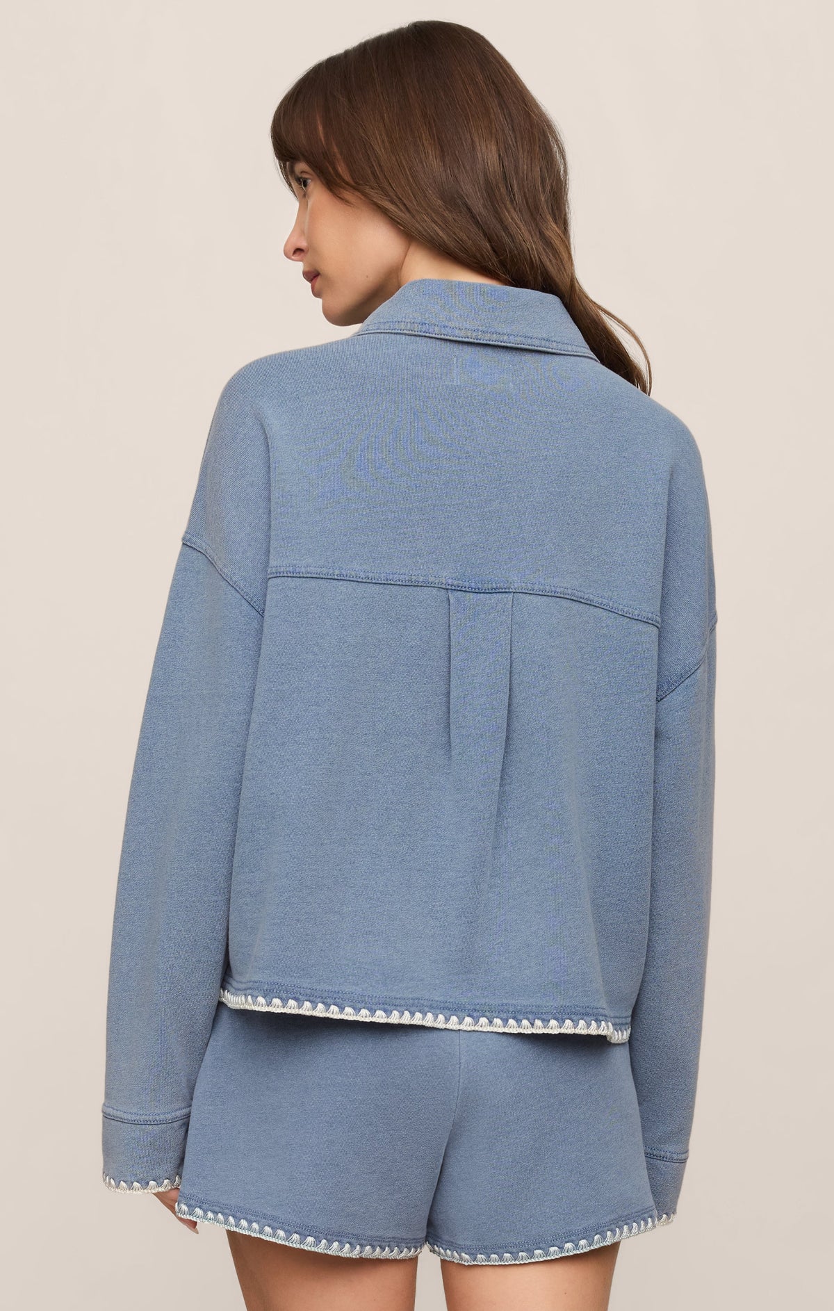 All Day Knit Denim Crop Whipstitch Jacket