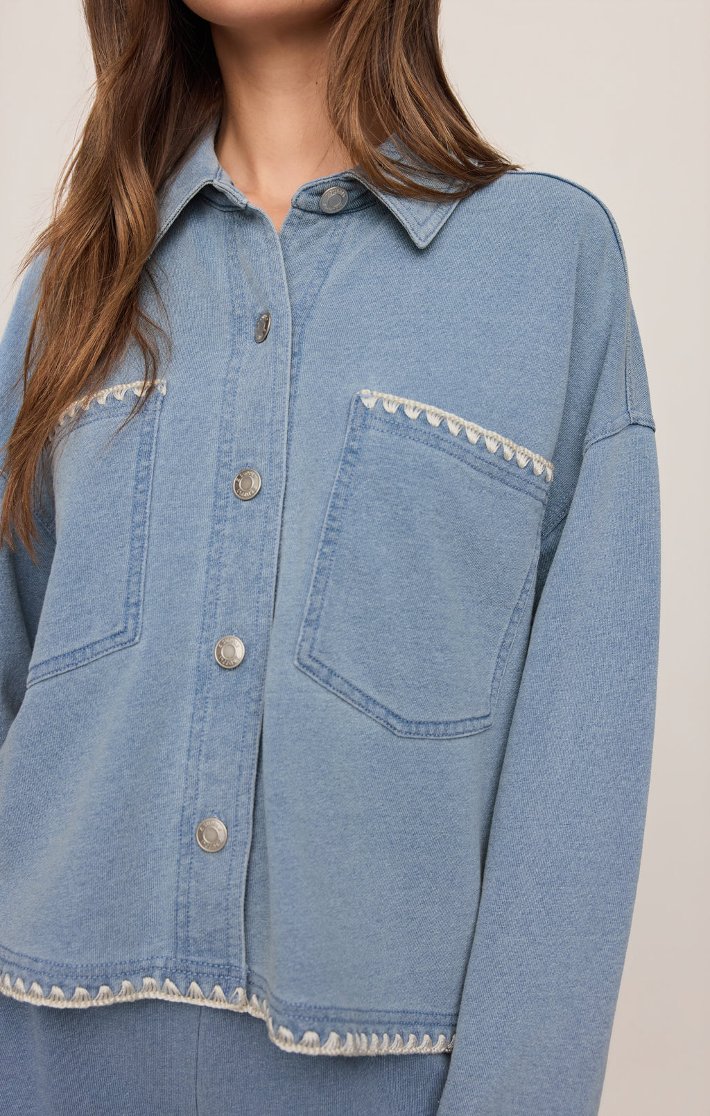 All Day Knit Denim Crop Whipstitch Jacket