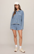 All Day Knit Denim Crop Whipstitch Jacket