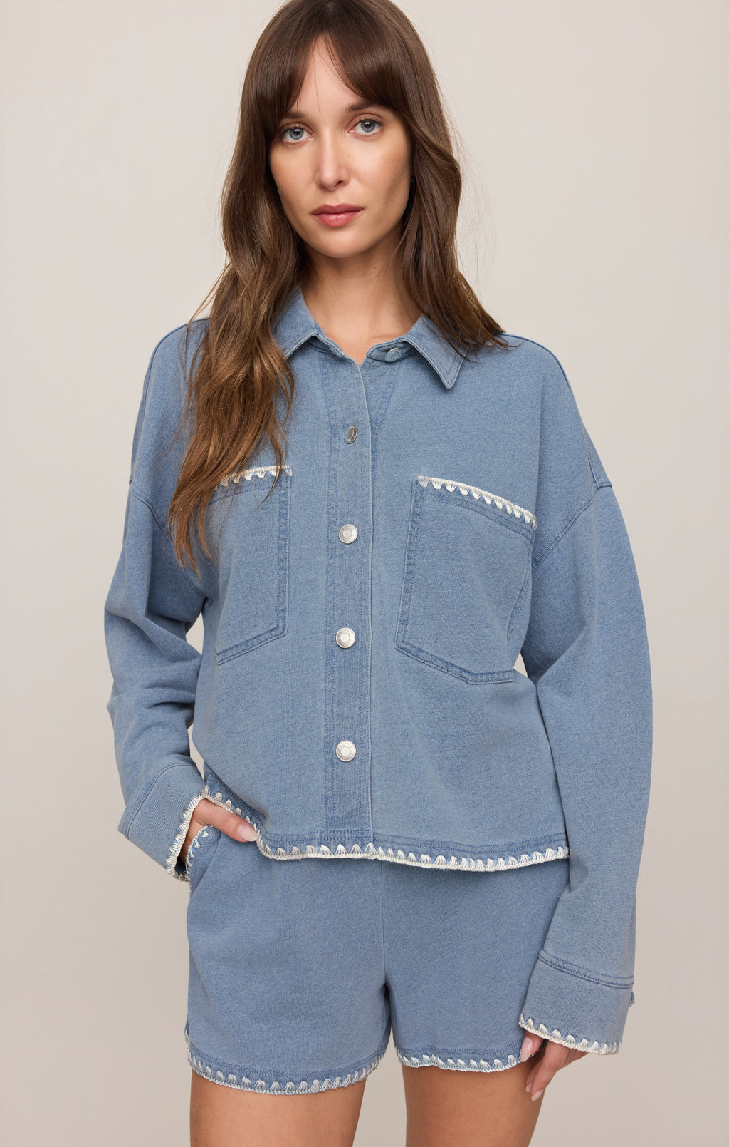 All Day Knit Denim Crop Whipstitch Jacket