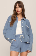 All Day Knit Denim Crop Whipstitch Jacket
