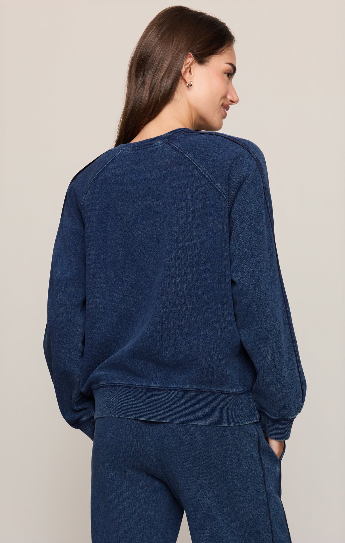 Sport Stripe Boyfriend Knit Denim Sweatshirt