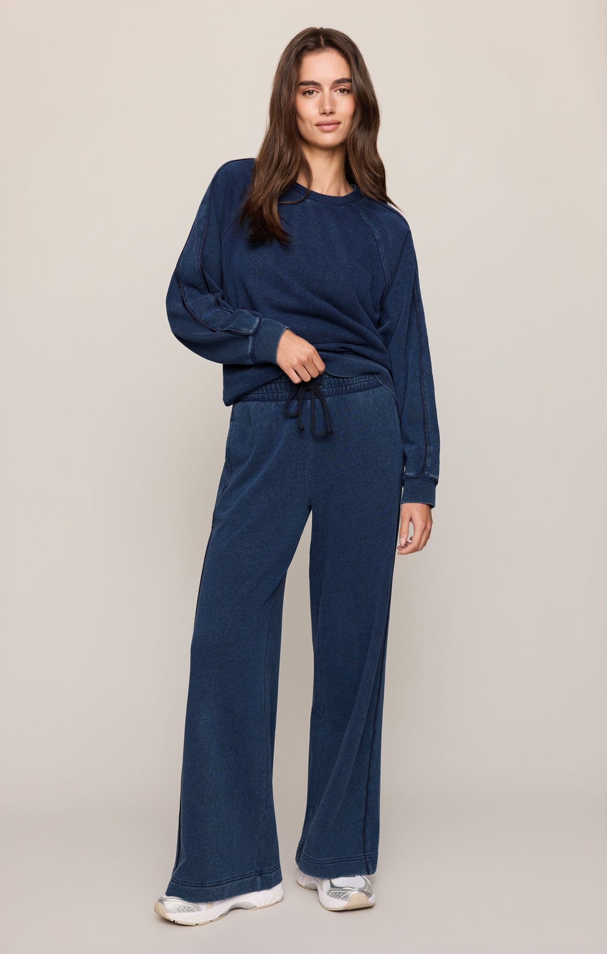 Sport Stripe Boyfriend Knit Denim Sweatshirt