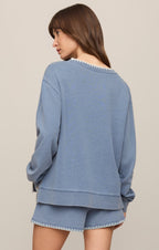 Cam Knit Denim Whipstitch Top