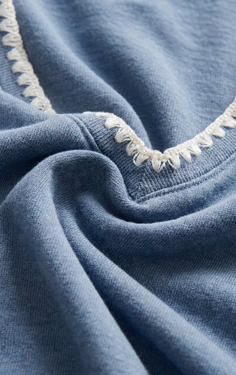 Cam Knit Denim Whipstitch Top