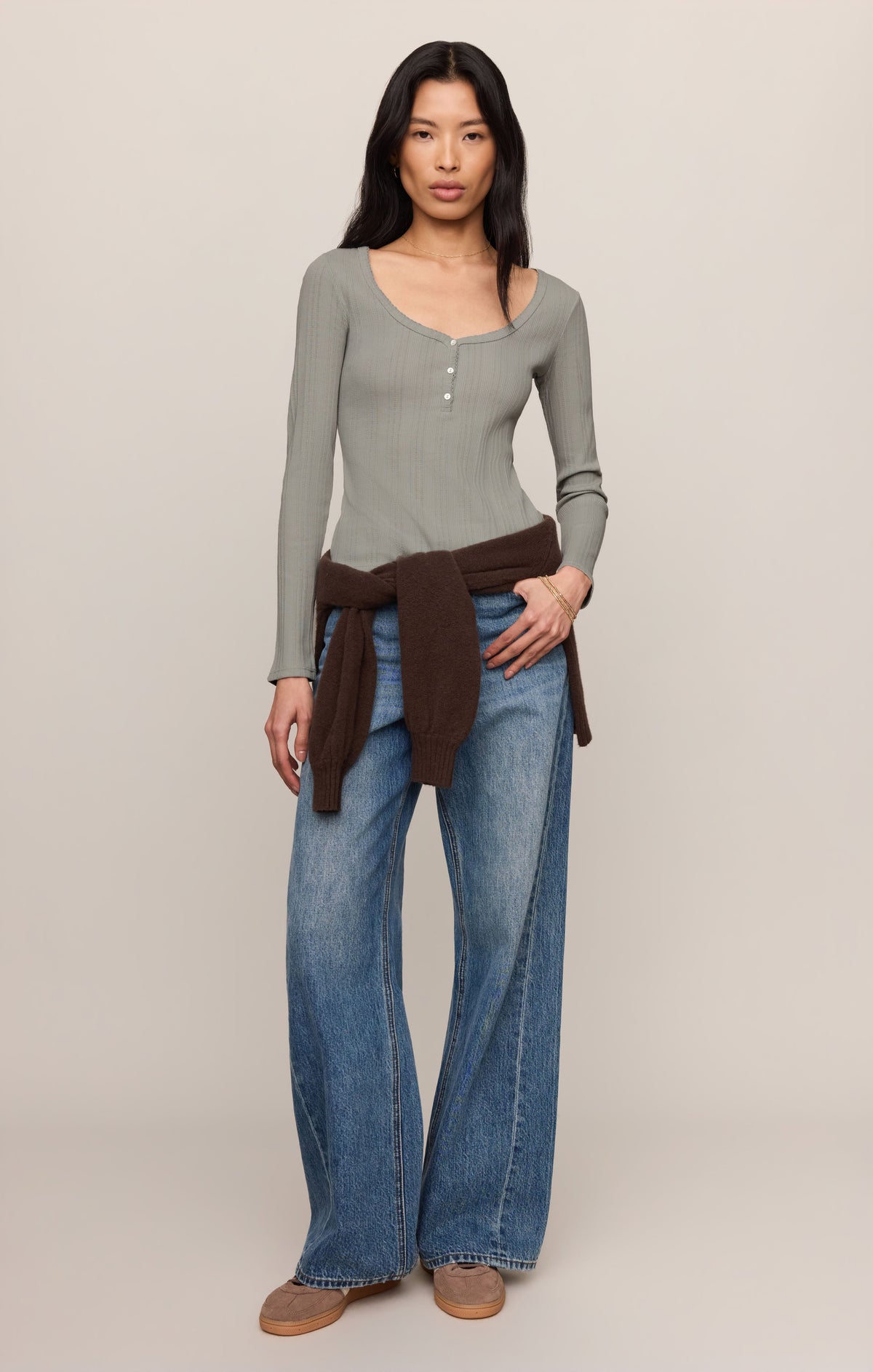 Audri Pointelle Henley Top
