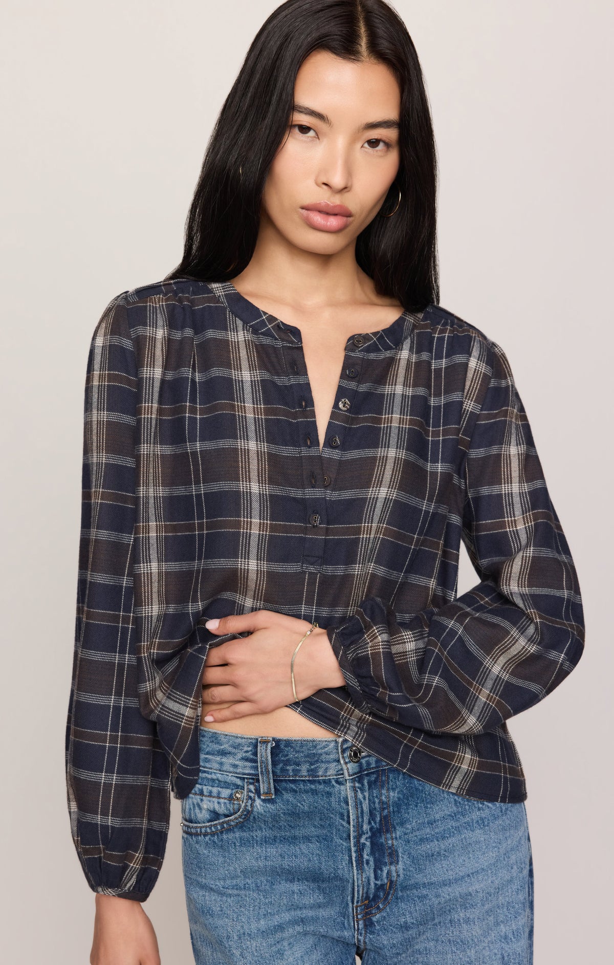 Autumn Plaid Henley Blouse