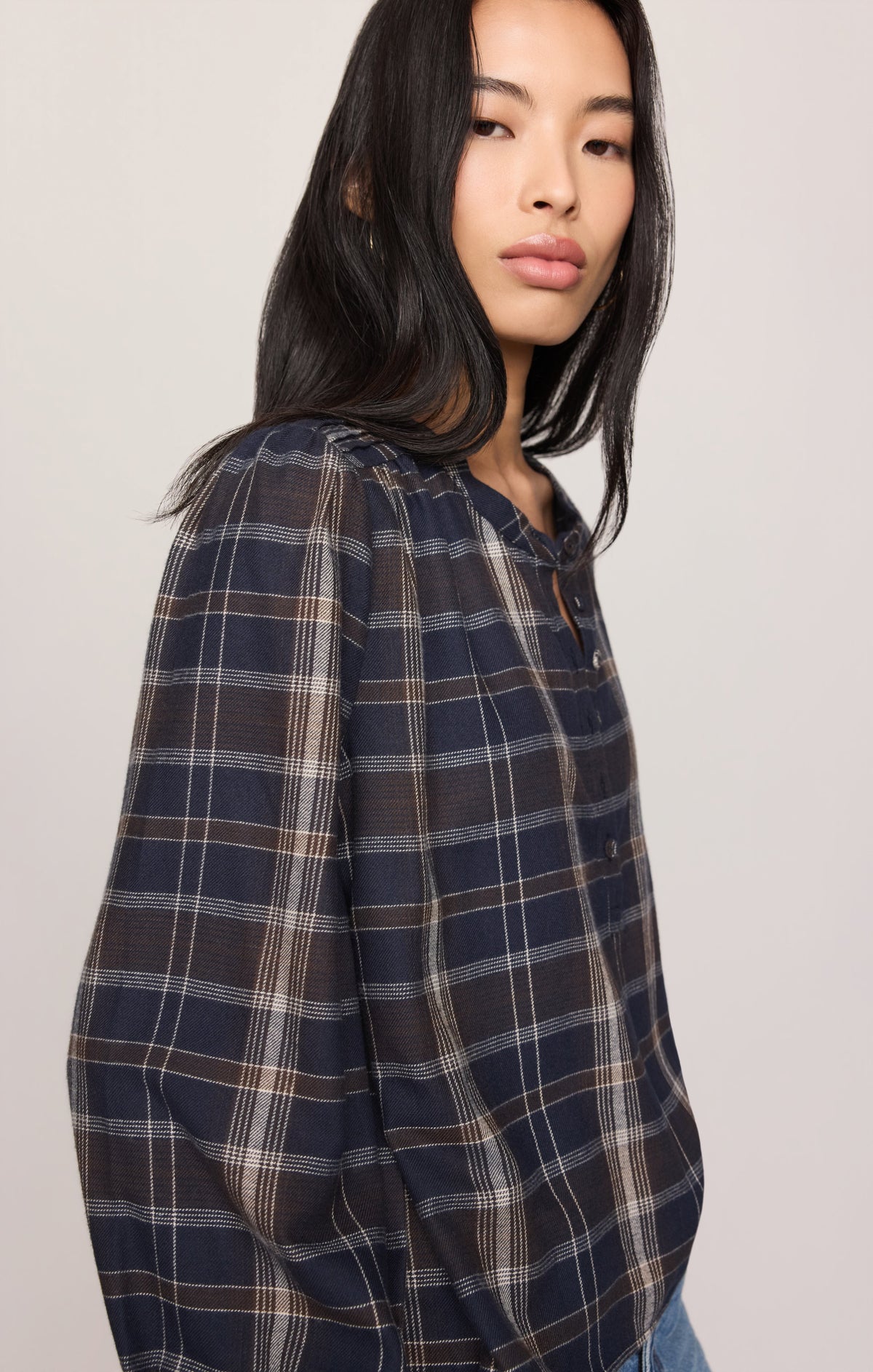Autumn Plaid Henley Blouse